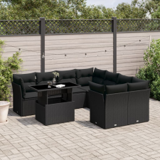  9 részes fekete polyrattan kerti ülőgarnitúra párnákkal kerti bútor