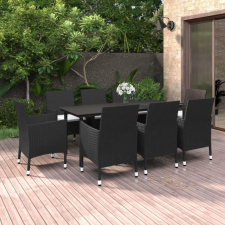 9 részes polyrattan és üveg kerti étkezőgarnitúra párnákkal kerti bútor