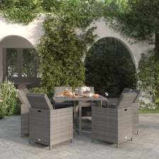 9 részes szürke polyrattan kerti étkezőgarnitúra párnákkal kerti bútor
