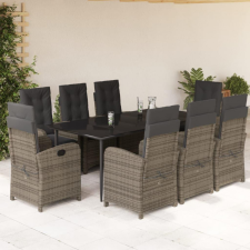 9 részes szürke polyrattan kerti étkezőgarnitúra párnával kerti bútor