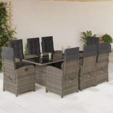  9 részes szürke polyrattan kerti étkezőgarnitúra párnával kerti bútor