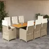  9 részes vegyes bézs polyrattan kerti étkezőgarnitúra párnákkal