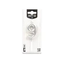  9-s szám gyertya EZÜST 6 cm party kellék
