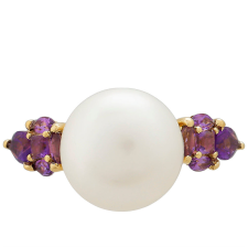  9K Arany Gyűrű Ametiszttel és Édesvízi Gyönggyel - Elegáns Design gyűrű