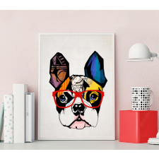Absztrakt francia buldog fejes poszter, 20x30 cm grafika, keretezett kép