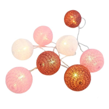 ACA Lighting rózsaszín-fehér szövet gömbök, melegfehér, 2 × AA, 285 cm, IP20 karácsonyfa izzósor