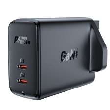 AceFast GaN töltő (UK dugó) 2x USB Type-C 50W, Power Delivery, PPS, Q3 3.0, AFC, FCP fekete (A32 UK) mobiltelefon kellék