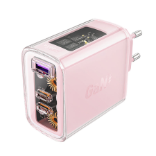 AceFast töltő GaN 65W 3 portos (1xUSB, 2xUSB C) rózsaszín (A45) mobiltelefon kellék