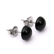 Achát ásvány cabochon beszúrós fülbevaló, nemesacél, nikkelmentes, 8 mm, fekete, kézműves fülbevaló