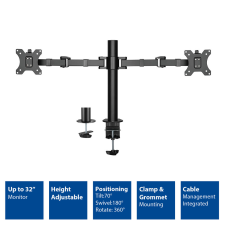 Act AC8326 Dual Monitor Arm Office Solid Pro 10"-32" Black tv állvány és fali konzol
