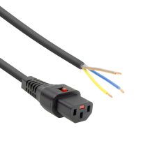 Act Powercord C13 IEC Lock open end 3m Black AK5082 kábel és adapter