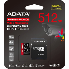 ADATA MicroSDXC 512GB High Endurance + SD adapter (AUSDX512GUI3V30SHA2-RA1) memóriakártya