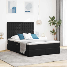  Ágy LED -es lámpákkal fejtámlával Fekete 140 x 200 cm Bársony ágy és ágykellék