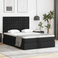  Ágy LED -es lámpákkal fejtámlával Fekete 140 x 200 cm PVC ágy és ágykellék