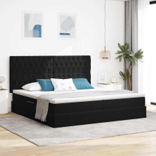  Ágy LED -es lámpákkal fejtámlával Fekete 200 x 200 cm Bársony ágy és ágykellék