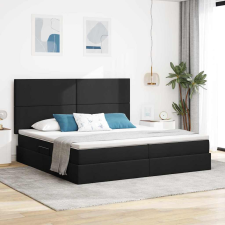  Ágy LED -es lámpákkal fejtámlával Fekete 200 x 200 cm szövet ágy és ágykellék