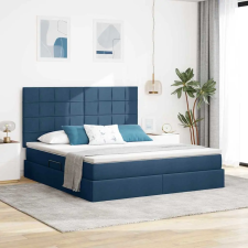  Ágy LED -es lámpákkal fejtámlával Kék 180 x 200 cm szövet ágy és ágykellék