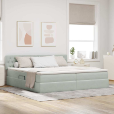  Ágy LED -es lámpákkal Világosszürke 200 x 200 cm Bársony ágy és ágykellék