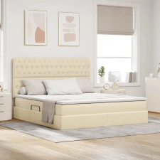  Ágy tárolóval és LED lámpával Krém 180 x 200 cm Poliészter ágy és ágykellék