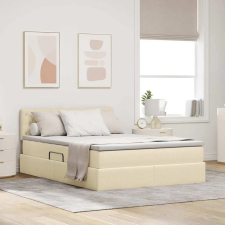  Ágy tárolóval és LED lámpával leddel Krém 140 x 200 cm szövet ágy és ágykellék