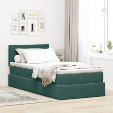  Ágy tárolóval és LED lámpával Sötétzöld 90 x 190 cm Bársony ágy és ágykellék