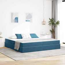 Ágy tárolóval és matraccal Sötét kék 200 x 200 cm Bársony ágy és ágykellék