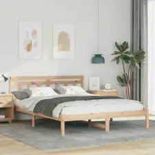  Ágykeret fejtámlával Barna 160 cm x 200 cm Tömör fenyőfa ágy és ágykellék
