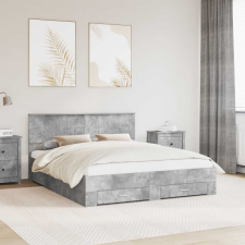  Ágykeret fejtámlával fiókkal Beton Szürke 160 x 200 cm Faanyag ágy és ágykellék