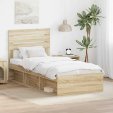  Ágykeret fejtámlával Sonoma tölgy 90 x 200 cm Tömör fenyőfa ágy és ágykellék