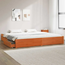  Ágykeret fiókkal Faggyú barna 200 x 200 cm Tömör fenyőfa ágy és ágykellék