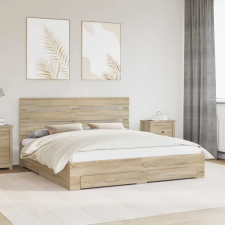  Ágykeret fiókkal fejtámlával Sonoma tölgy 200 x 200 cm Faanyag ágy és ágykellék