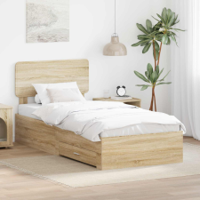  Ágykeret fiókkal fejtámlával Sonoma tölgy 75 x 190 cm Faanyag ágy és ágykellék