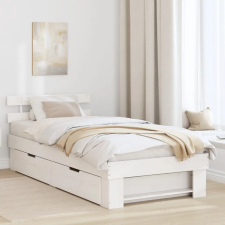  Ágykeret fiókkal fejtámlával tárolóval Fehér 90 x 190 cm Fenyőfa ágy és ágykellék