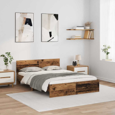 Ágykeret LED -es lámpákkal Öreg fa 140 x 200 cm Faanyag ágy és ágykellék