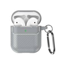 AirPods 1/2 tartó - Carbon mintás szürke, karabinerrel fülhallgató, fejhallgató tok