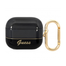 Airpods 3 szilikon tok akasztóval, fekete, GUESS GUA3HGCOHK mobiltelefon kellék
