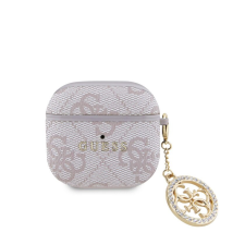 Airpods 4 tartó: Guess Script PC/PU pink Charm tok, medállal fülhallgató, fejhallgató tok