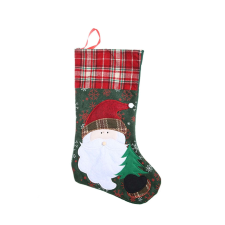  Ajándék harisnya, Flippy, Mikulás mintával, zöld, mérete 20x40 cm, textil, belül karácsonyi dekoráció