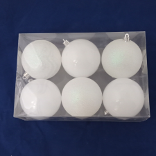 Ajándék Trade Kft. Karácsonyi gömb műanyag fehér 8cm S/6 karácsonyfadísz
