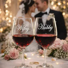Ajándékbor Kft Páros gravírozott borospohár – Hubby &amp; Wifey esküvőre ajándéktárgy
