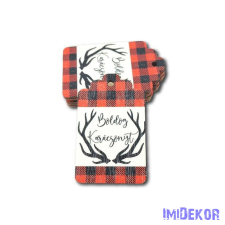 Ajándékcímke 5db/csomag 6,5x4cm - Piros-Fekete Szarvasagancs dekorációs kellék
