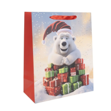  Ajándéktasak jegesmaci ajándékkal 18x23cm dekorációs kellék