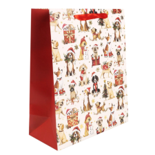  Ajándéktasak - kicsi (kutyák piros sapkában, bézs) party kellék