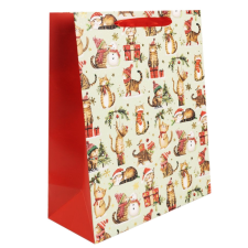  Ajándéktasak - nagy (cicák piros sapkában, zöld alapon) party kellék