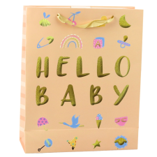 Ajándéktáska Baba Hello Baby barackszín ajándéktasak