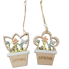  Akasztós áttört virágcserépmintás fa dísz 11cm dekorációs kellék