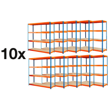  AKCIÓS CSOMAG: 10 DARAB PROFI SALGÓ POLC 1680x1600x400 mm lakkozott 4-polc, teherbírás  1600 kg - KÉK-NARANCS üzletberendezés, dekoráció