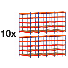  AKCIÓS CSOMAG: 10 DARAB PROFI SALGÓ POLC 2160x1400x400 mm lakkozott 5-polc, teherbírás  2000 kg - KÉK-NARANCS üzletberendezés, dekoráció