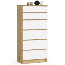 AKORD Furniture Factory 6 fiókos komód P130_60 - tölgy/fehér bútor