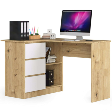 AKORD Furniture Factory Balkezes sarokasztal P77_124 - tölgy/fehér íróasztal